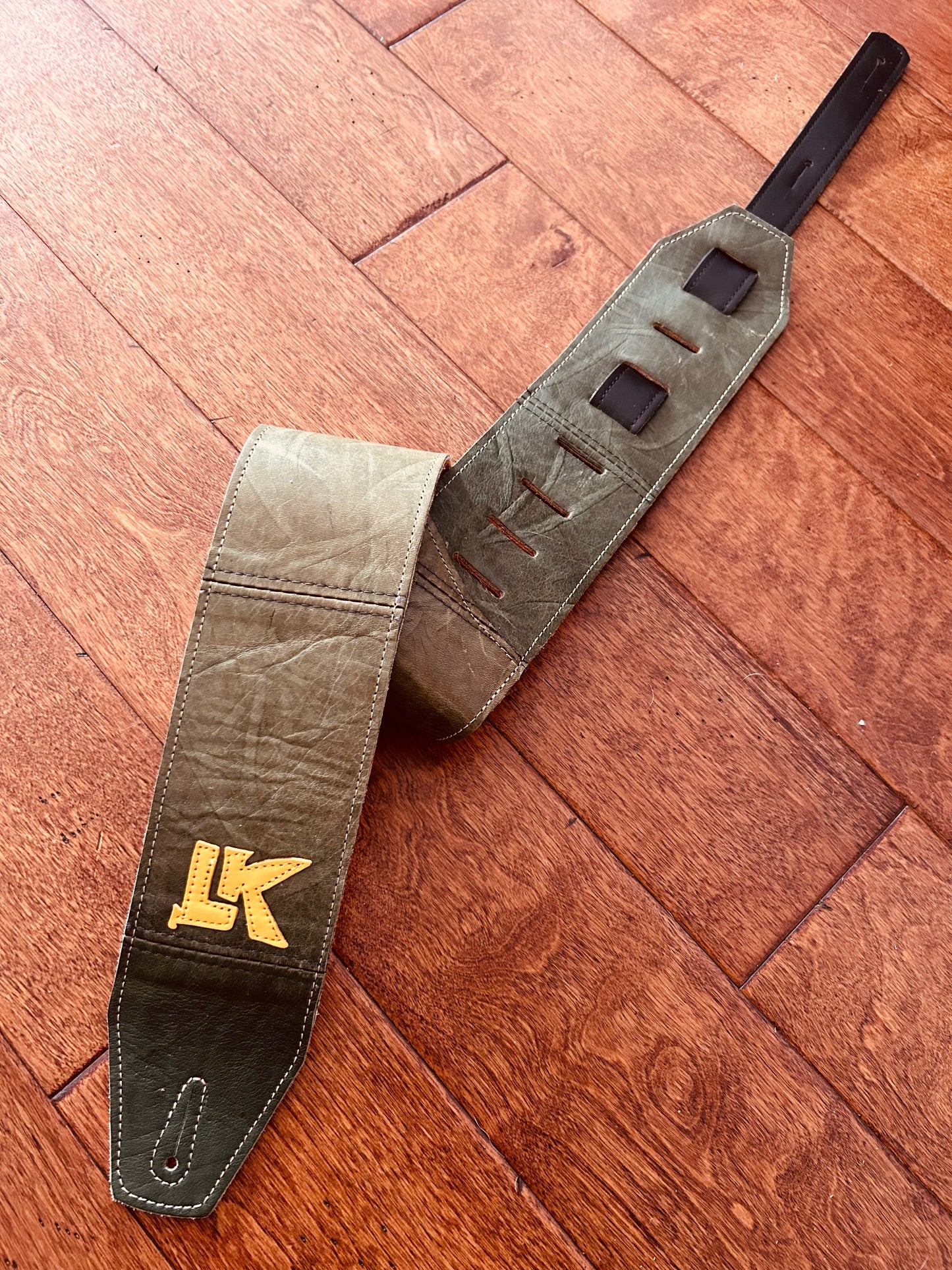 ! SALE ! LK Strap Distressed Green With Yellow Logo