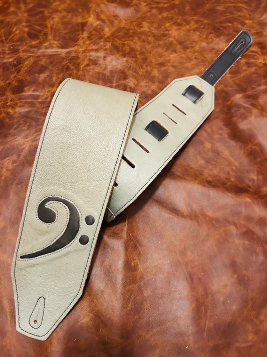 ! SALE ! LK Straps Light Distressed Teal Leather Bass Strap With Black F Clef