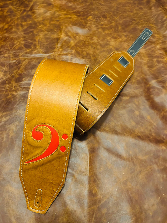 ! SALE ! LK Straps Light Distressed Brown Strap Leather Bass Strap Orange F Clef