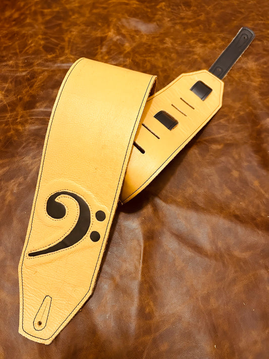 ! SALE ! LK Straps Yellow Strap Leather Bass Strap Black F Clef