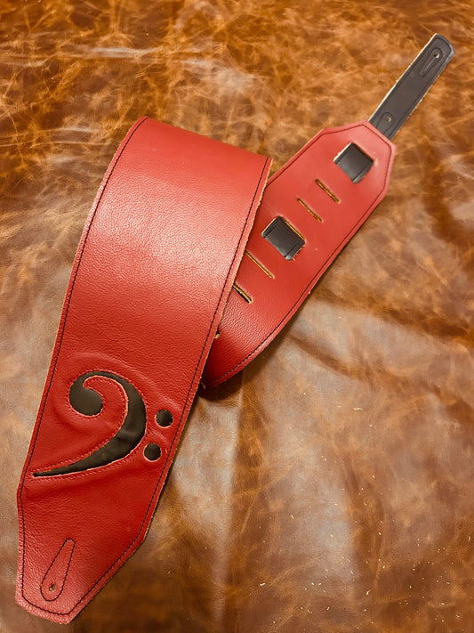 ! SALE ! LK Straps Dark Red Leather Bass Strap With Black F Clef