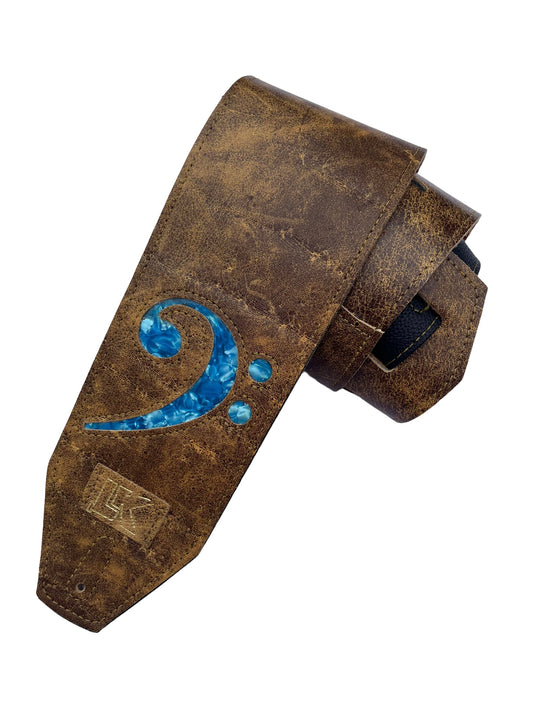 LK 4” Wide F Clef Distressed Brown Strap