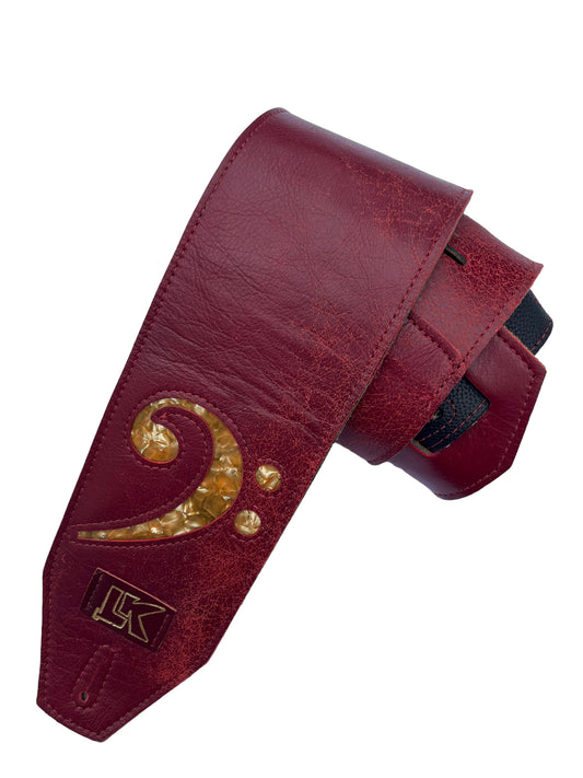 LK 4” Wide F Clef Distressed Red Strap