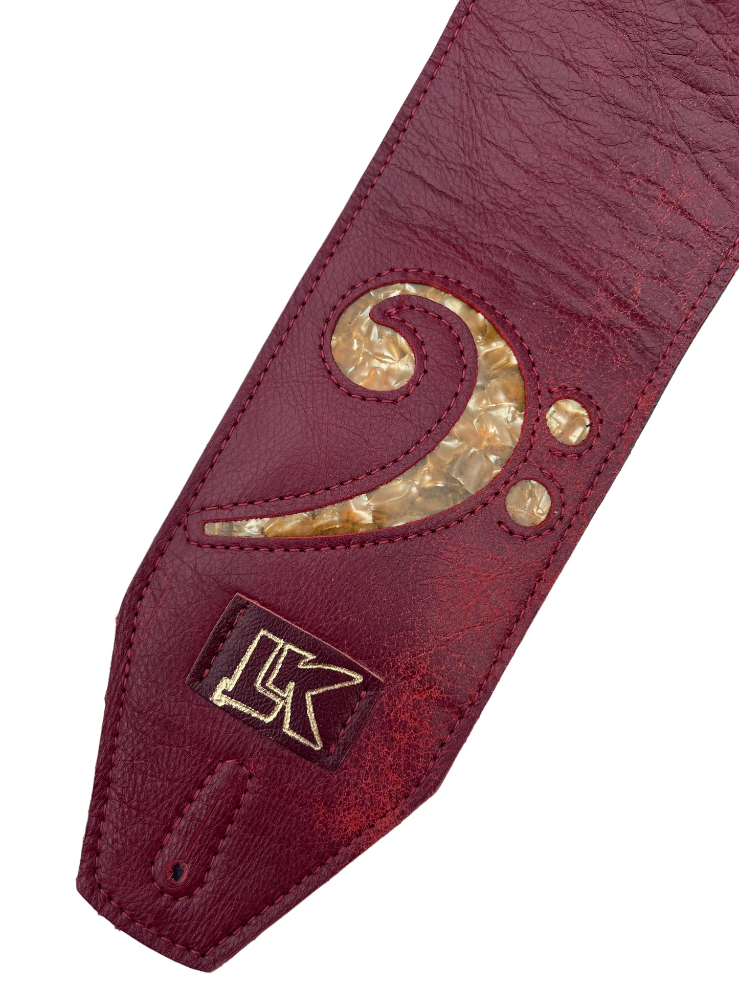 LK 4” Wide F Clef Distressed Red Strap